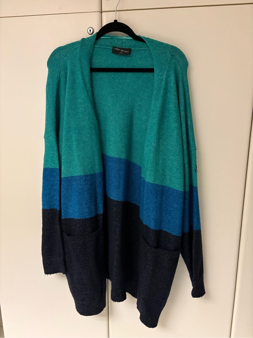 Lane Bryant Teal, Blue & Navy Colorblock Open-Front Cardigan